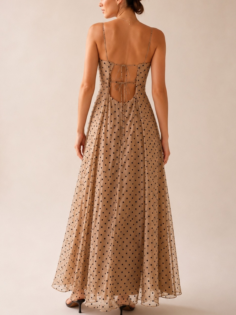 Polka Dot Vintage 90s Blondie Nites Maxi Dress medium Open Back Prom Formal - Picture 2 of 9